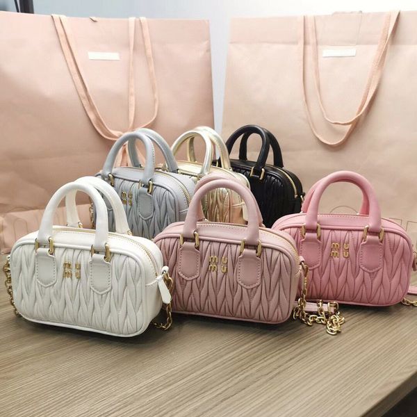 

genuine leather miui miu matelasse bowling totes bag womens mens small handle fashion metal shoulder clutch handbag zipper lambskin crossbod