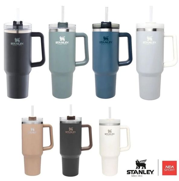 

stanley 40oz stainless steel tumbler with logo handle lid straw big capacity beer mug water bottle powder coating outdoor camping cup vacuum