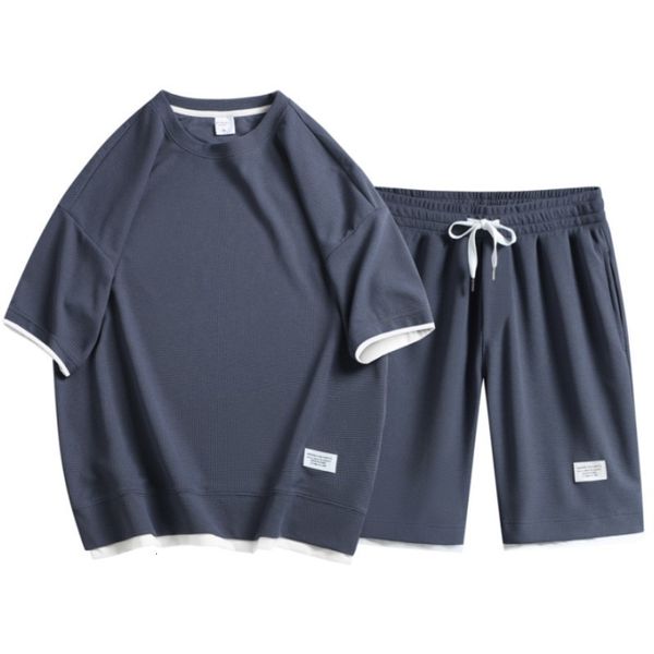 

men's tracksuits summer men's two piece linen casual t-shirt and shorts set men's sportswear fashion short sleeve track and f, Gray