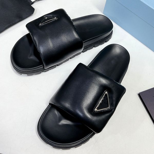 

luxury designer shoes european style triangle slippers men woman size 35-40 thick bottom flat slides tpu eva pillow comfort soft lady sandal, Black