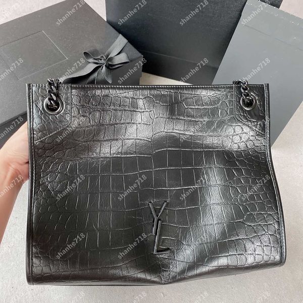 

wax 7a leather oil niki shopping bag black alligator pattern large commuter tote women shoulder crossbody bag designer handbags vintage lady