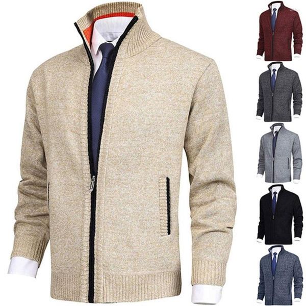 

men's jackets 2023 european and american spring autumn men's solid mock neck fashion cardigan sweater knitted coat large, Black;brown