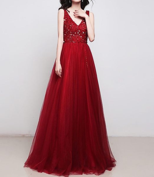 

luxury burgundy bridesmaid dresses sequins beading lace deep v-neck a-line long tulle sleeveless backless evening prom gowns, White;pink