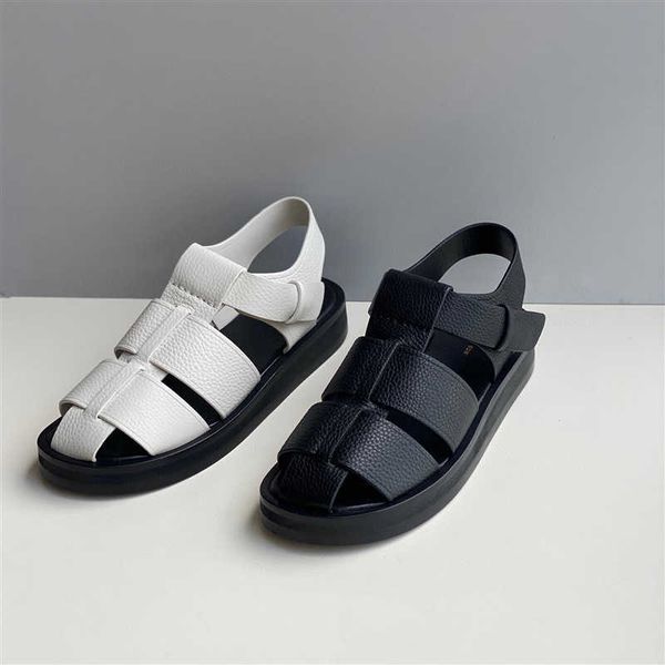 

the row the * row new summer sandals women's cowhide fisherman's shoes comfortable genuine leather baotou knitted pig cage shoes r, Black