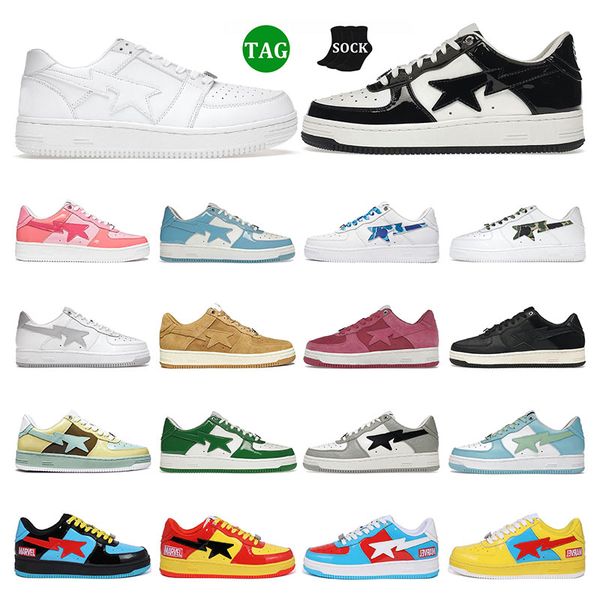 

2023 fashion mens casual shoes bapestas women sneakers stas triple black white combo pink leather camo blue beige suede outdoor men trainers