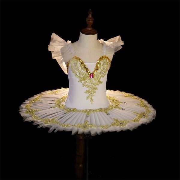 

dancewear professional ballet tutu dress girl dance costume child performance ballerinas pancake tutu kids child carnival jazz dance dress 2, Blue
