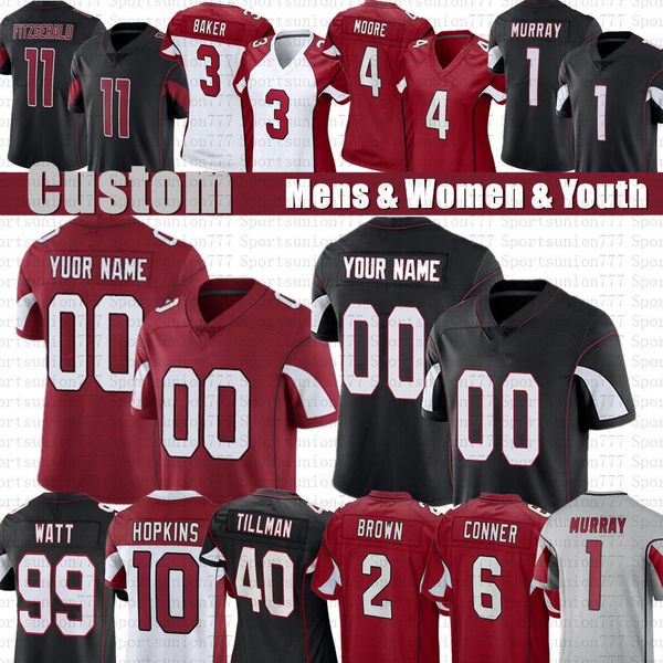

will anderson jr. kyler murray custom football jerseys jj watt larry fitzgerald budda baker pat tillman arizonas rondale moore cardinal marq, Black;red