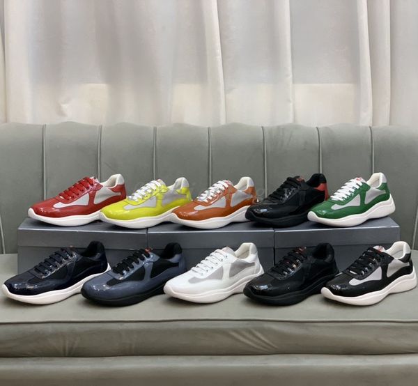 

designer runner trainers casual shoes men america cup leather sneakers patent leather flat trainers black mesh lace-up casual outdoor shoes