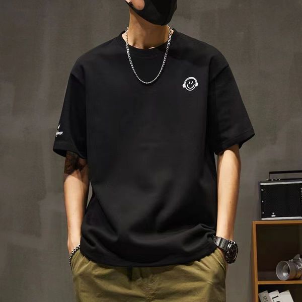 

men's summer loose large cotton t-shirt, White;black