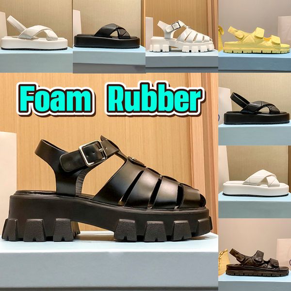 

designer sandals women roman foam rubber sandal summer flat platform slippers quilted nappa leather slides crisscross slipper buckle womens, Black