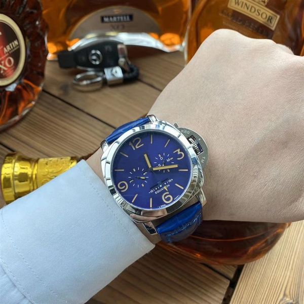 

luxury mens watches five stitches all dials work quartz watch designer watches panera brand leather strap casual spor2194, Slivery;brown