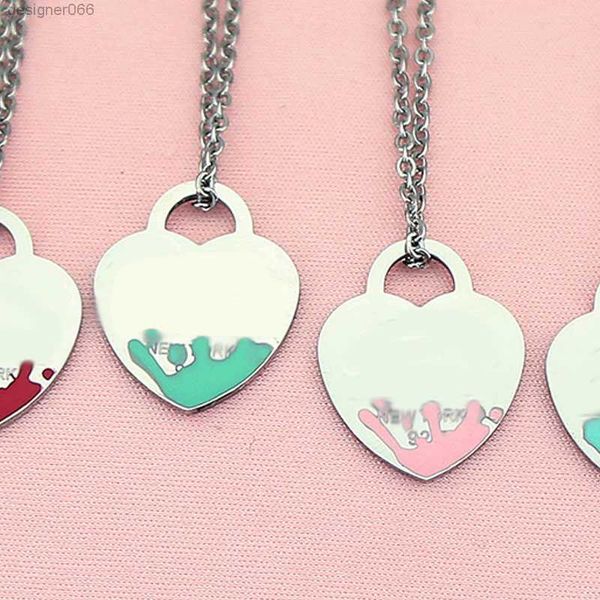 

19mm pink heart necklace womens stainless steel couple pendant blue green red jewelry valentine day gift for girlfriend accessories wholesal, Silver