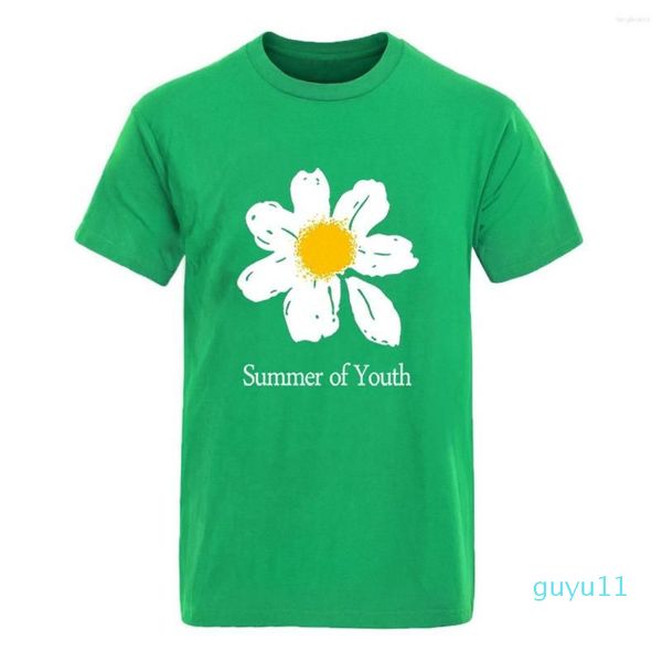 

men's t shirts daisy print short sleeve cotton shirt mans harajuku streetwear clothing, White;black