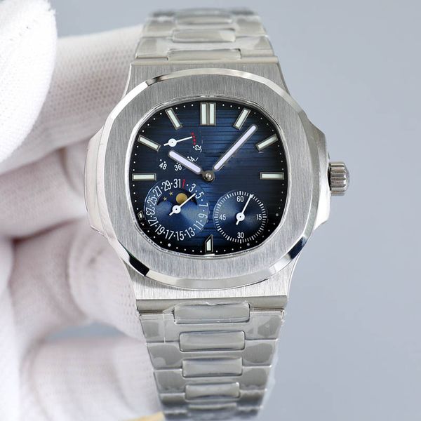 

luxury watch 40mm blue male wristwatch automatic mechanical movement transparent dial anniversary waterproof stainless steel strap, Slivery;brown