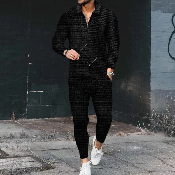 

men's tracksuits fall/winter men's polo shirt set long sleeve v-neck vintage fashion set relaxed men's street clothing 230330, Gray
