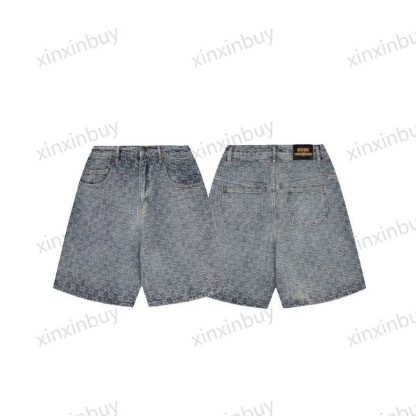 

xinxinbuy men women designer denim shorts pant double letters jacquard letters spring summer casual letter black blue xs-2xl''gg&#, White;black