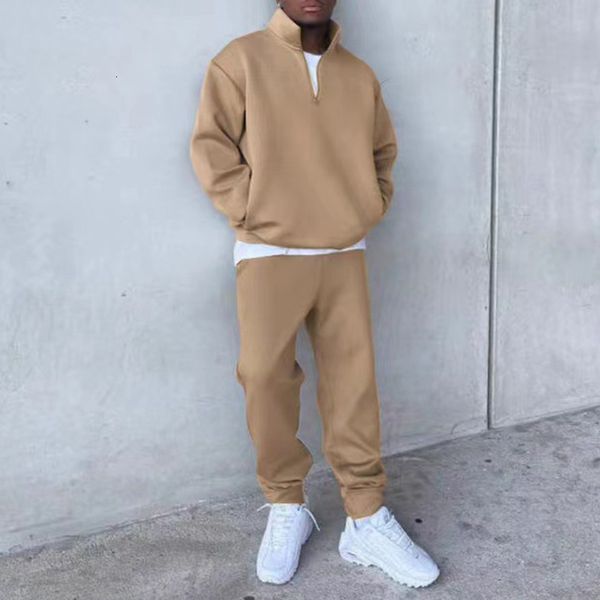 

men's tracksuits spring fashion simple solid color two piece men's casual loose fit long sleeve sweatshirt and trousers track and, Gray