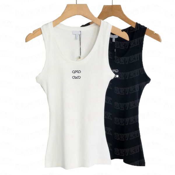 

women knitted tanks embroidery designer cropped sports vest sleeveless breathable t shirts womens yoga running clothes, White