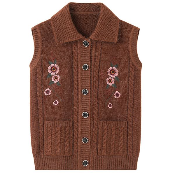 

women's vests embroidery middle-aged and elderly women's sweater vest spring and autumn clothing grandma winter cardigan mother kn, Black;white
