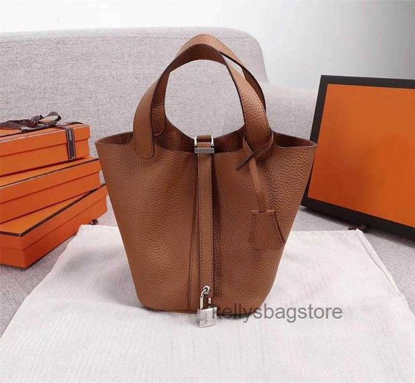

real new bucket leather s tote shoulder bag women shopping designer hands cross body with lock picotin 001 8yad