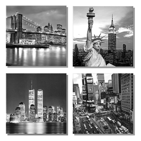 

Black and white architectural decoration painting American cityscape hanging painting living room bedroom sofa background painting study room mural wholesale