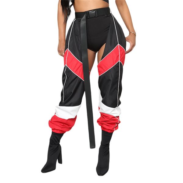 

women's pants capris y2k women's rave chaps ladies hollow out patchwork/ solid loose fit buckle trousers for club wear bottomless, Black;white