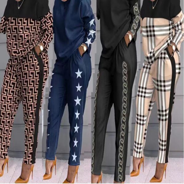 

women brand designer tracksuits casual two piece set t-shirts pants jogging suit crew neck outfits pullover sportswear, Gray