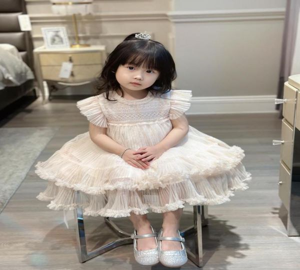 

kids girls wedding dresses baby girl lace print cake dress fashion children party tutu pink clothing1282421, Red;yellow