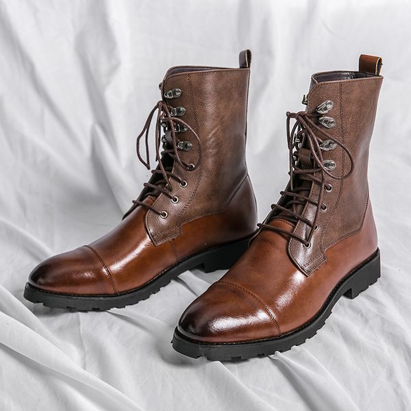

boots cowboy western retro long classic vintage male combat leather shoes for men motorcycle boot 230330, Black