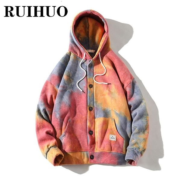 

mens hoodies sweatshirts ruihuo single breasted tie dye hoodie clothing harajuku for m5xl autumn arrivals 230330, Black