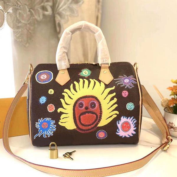 

new print totes bag lady speedy 25 handbag purse couche canvas large capacity tote fashion embossed color letters adjustable shoulder strap