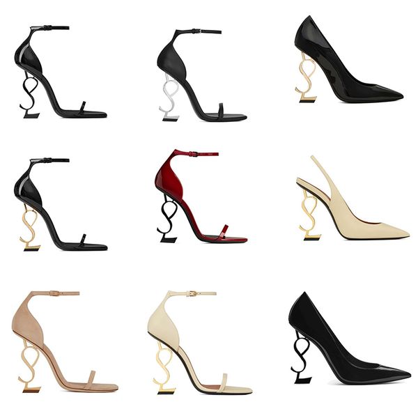 

women luxury dress shoes designer high heels patent leather gold tone triple black nuede red womens lady fashion sandals party wedding offic