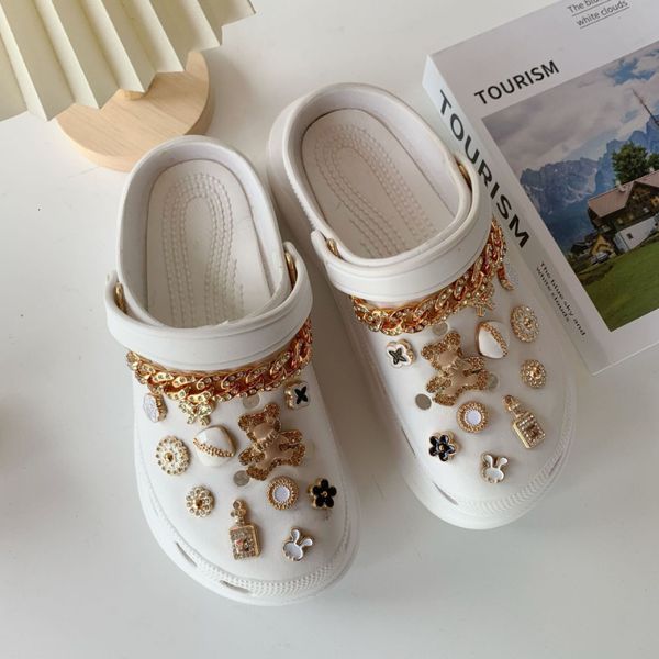 

shoe parts accessories 24 pcs/lot charms decoration buckle pins phnom penh white rabbit bear flowers jibz diy combiation for croc friend gif, White;pink