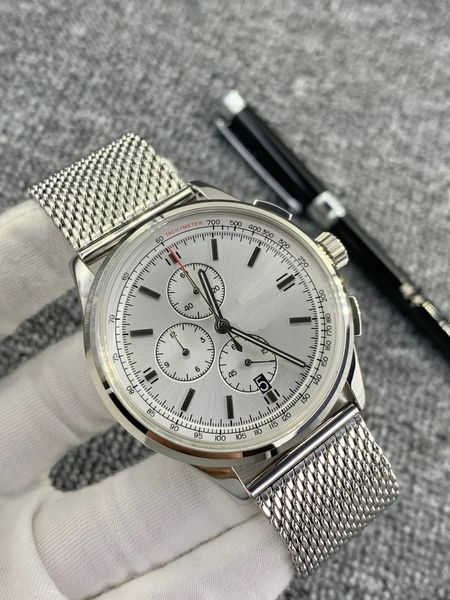 

wristwatches for men 2023 new mens watches diameter all dial work quartz watch navitimer 1884 luxury brand chronograph clock steel belt men, Slivery;brown