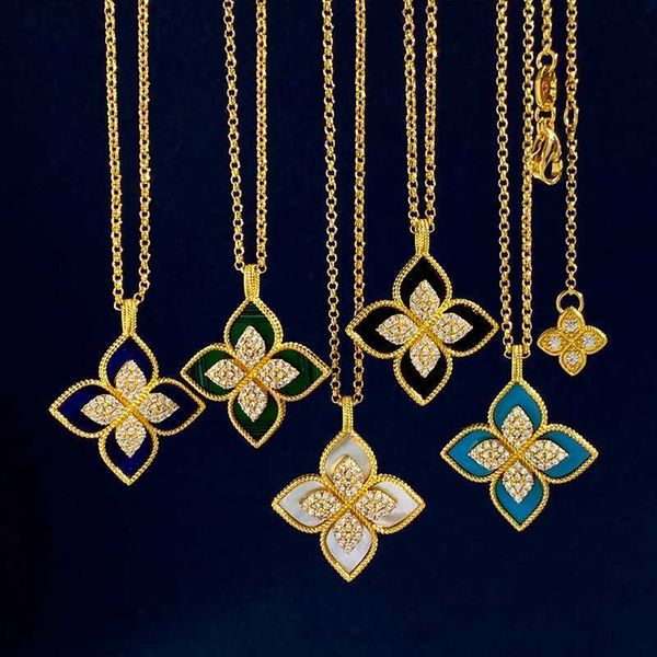 

rc italy brand clover designer pendant necklaces rhombic four leaf shining diamond crystal 18k gold sweet flower turquoise elegant necklace, Silver
