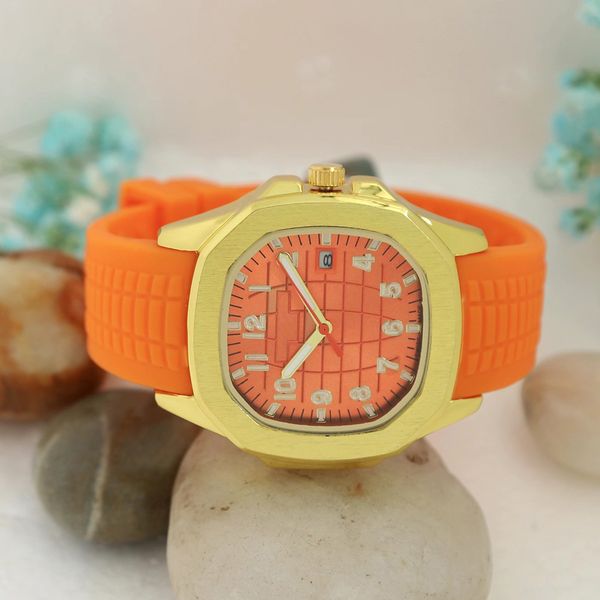 

mens watch sports rubber strap quartz movement battery stainless steel 40mm case lifestyle waterproof design analog wristwatch clock montre, Slivery;brown