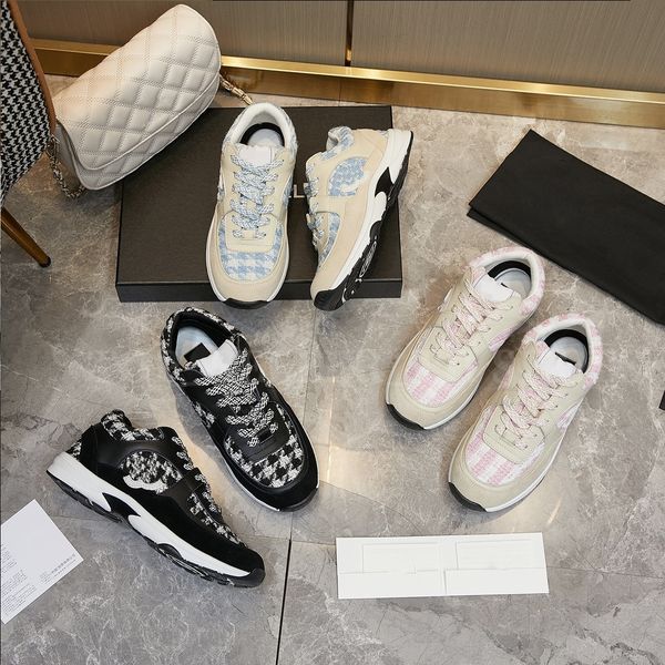 

cotton tweed sneaker designer running shoes suede sneakers fabric calfskin pink ecru men women trainers luxury casual reflective shoe with b