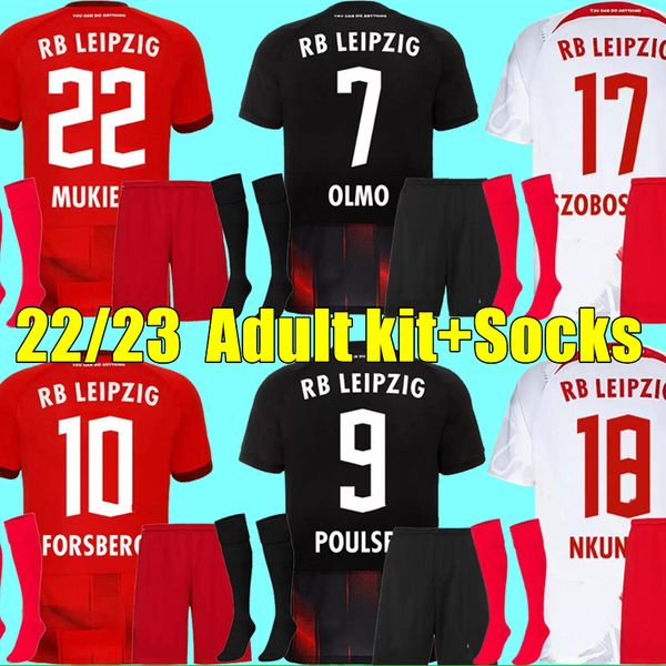 

kit socks 2022 2023 rbl leipziges soccer jerseys forsberg camiseta sia nkunku maillot olmo angelino szoboszlai poulsen 2023 wenner poulsen, Black