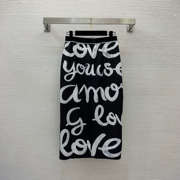 

letter print half skirt slim fit slim slim split wrap hip long half skirt, Black