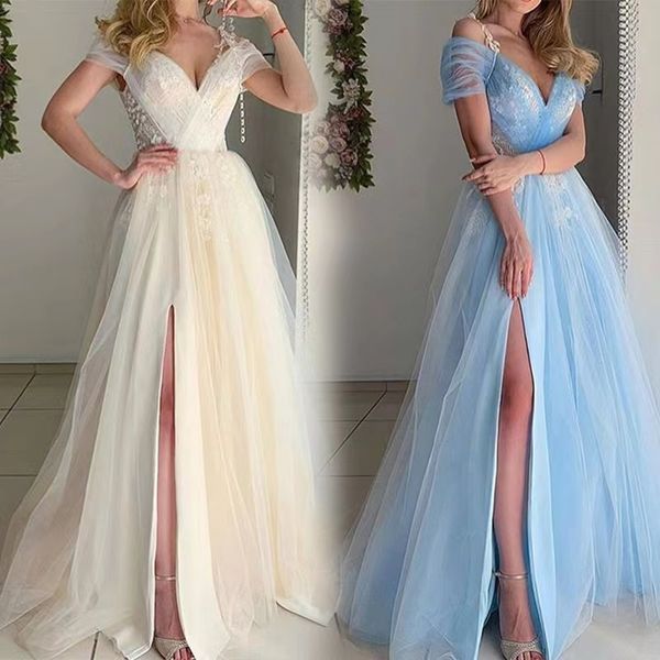 

glamorous boho prom dress long high slit lace appliques customized made prom dress off the shoulder long graduation dresses vestios de novia, Black