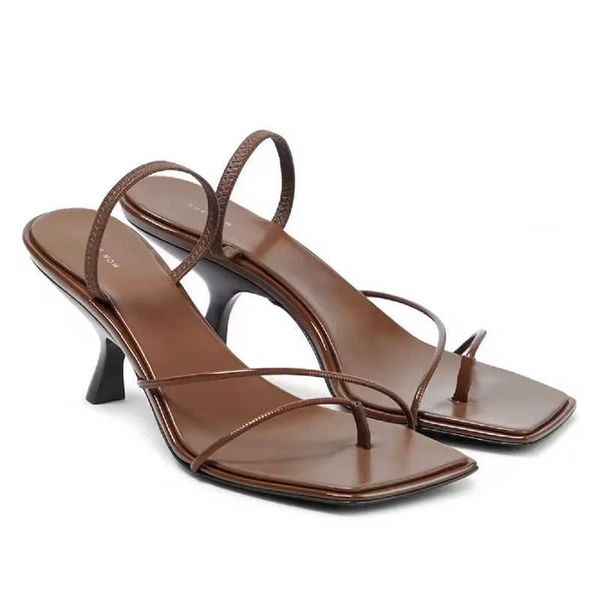 

the row the * row new genuine leather square head clip toe ribbons cat heel sandals fashion high heel muller tug girl 2dqo, Black