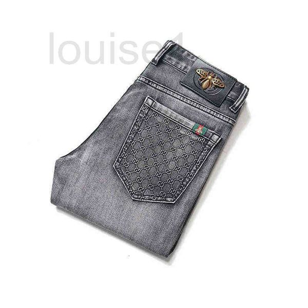 

men's jeans popularjeans grey spring and summer little bee fashion brand stretch slim fit small foot straight casual pants 1zs4, Blue