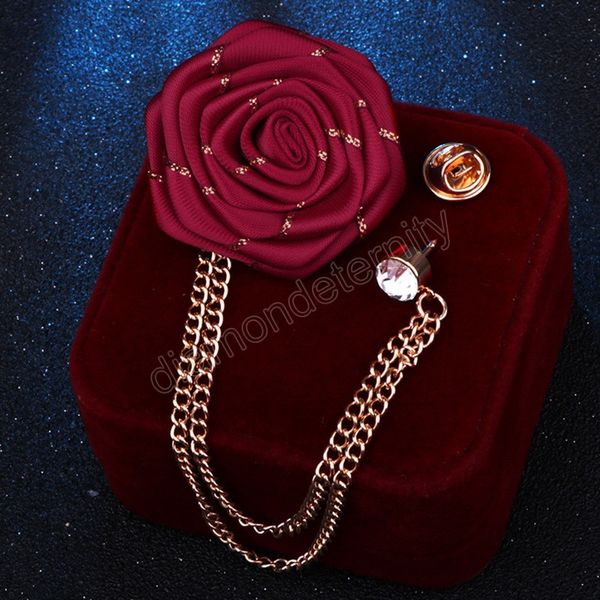 

bridegroom wedding brooches cloth art hand-made rose flower brooch lapel pin badge tassel chain men's suit jewelry accessories, Gray