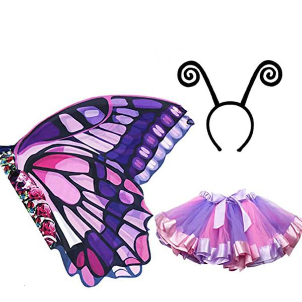 

girl's dresses girls children butterfly wings tutu skirt mask school performance halloween dance party dress up costume girl easter cos, Red;yellow