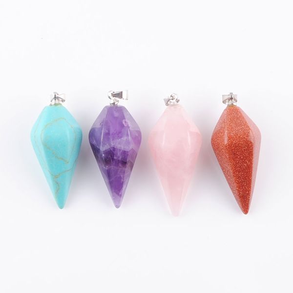 

natural opal lapis lazuli amethyst stone pendants pyramid shaped reiki chakra charm women man jewelry mixed wholesale dbn351, Silver