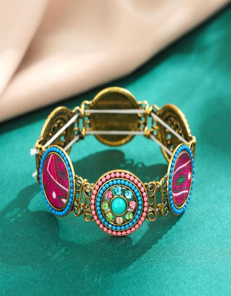 

vintage round style with colorful rhinestone elastic band bracelet hollow acrylic bangle for women men jewelry4820846, Black