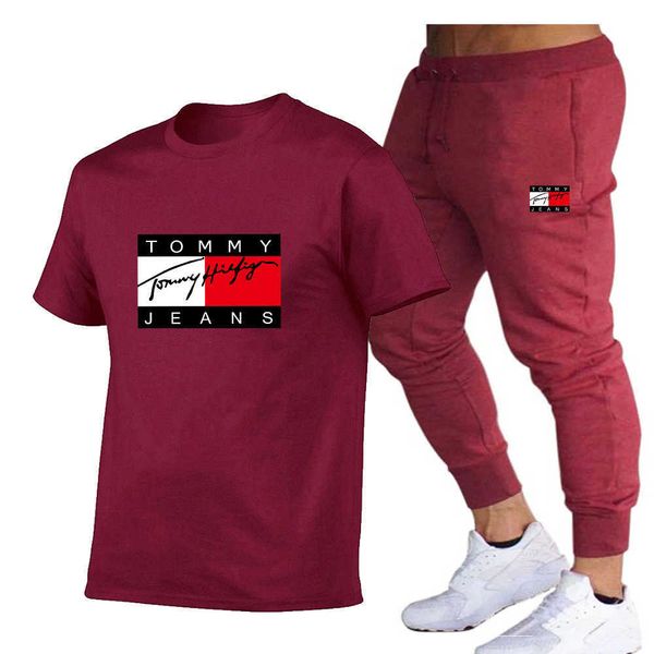 

printed summer designer 3xl mens tracksuits sportswear cotton outfits fashion short sleeve t shirt piece pants set pefs, Gray
