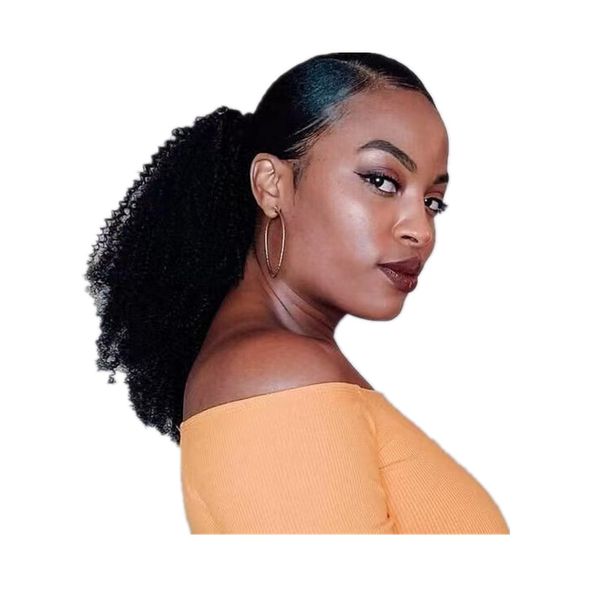 

160g afro kinky curly human hair ponytail extensions spring curls drawstring ponytail hairpieces natural curly clip in pony tails, Black