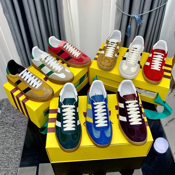 

designer sneakers gazelle men shoes printed alphabet casual shoe embroidery retro fluff upper rubber sneaker luxury leather trainers with bo, Black