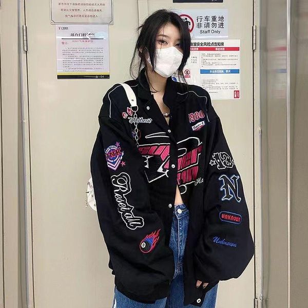 

jackets y2k retro american racing suit women's baseball uniform spring and autumn new loose printing allmatch motorcycle jacket tide, Black;brown